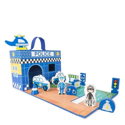 police and fire station wooden play set