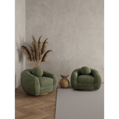 Tribeca Olive Green Chenille Swivel Accent Chairs with Wood Base, Set of 2