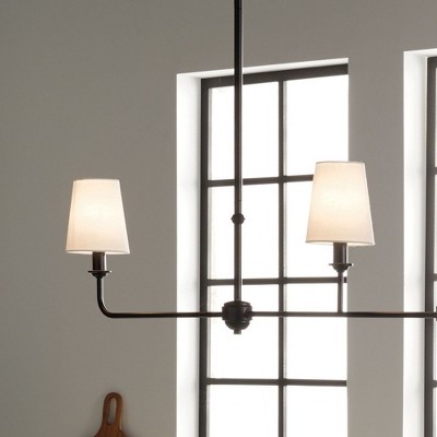 Black Steel 3-Light Linear Chandelier with Fabric Bell Shades