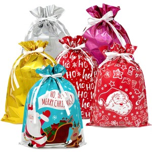 Wrapables Aluminum Foil Christmas Holiday Drawstring Gift Bags for Party Favors, Goodie Bag, Treats, Gift Wrap, Parties - 1 of 4