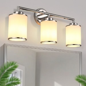 DORESshop 17 In. 3-Light Chrome Vanity Light with Frosted Cylinder Glass Shades Stylish Modern Wall Sconce for Vanity or Mirror - 1 of 4