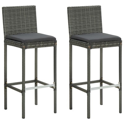 Garden Bar Stools with Cushions 2 pcs Poly Rattan vidaXL