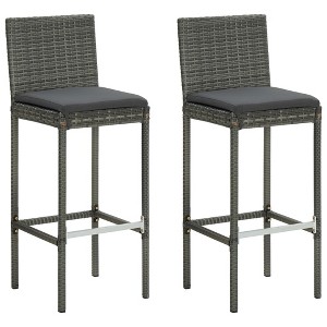 Garden Bar Stools with Cushions 2 pcs Poly Rattan vidaXL - 1 of 4