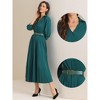 INSPIRE CHIC Women's Casual Pleated Collar V Neck Belted Maxi Dresses - 2 of 4