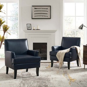 Set of 2 Wooden Upholstered Accent Chair Celadon Armchair | ARTFUL LIVING DESIGN - 1 of 4