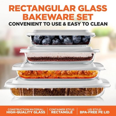 White Borosilicate Glass Rectangular Bakeware Set with BPA-Free Lids