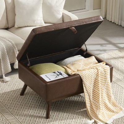 Grungis Microsuede Square Storage Benches with Safety Hinge,Modern Upholstered Storage Ottoman,Storage Ottoman Benches for Living Room,Bedroom