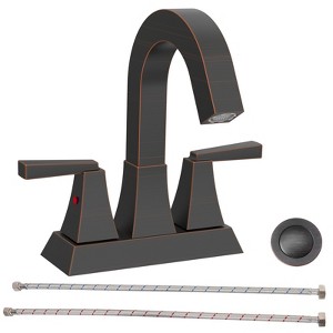 DOMETOUR Bathroom Sink Faucet Oil Rubbed Bronze 2-Handle 4-Inch Center-Set with Drain, Overflow Hole & Supply Lines, Modern Vanity Basin Faucet - 1 of 4