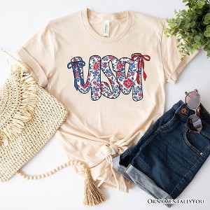 Floral USA Patriotic T-Shirt, 4th of July White, Natural and Black Tee for Stylish Women| OrnamentallyYou - 1 of 4