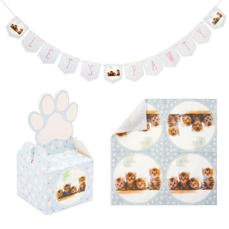Sparkle and Bash 217 Pieces Cat Birthday Decorations, Kitty Dinnerware Set, Banner, Favor Boxes, Balloons (Serves 24), 4 of 6