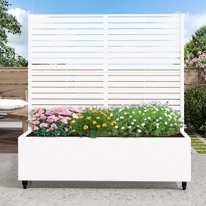 Wooakway Metal Planter Box with Trellis Raised Garden Bed with Arbor Privacy Screen Black/Gray/Brown - 1 of 4