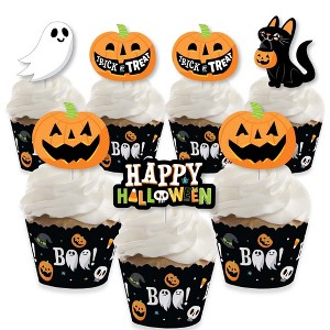 Big Dot of Happiness Jack-O'-Lantern Halloween - Cupcake Decoration - Kids Halloween Party Cupcake Wrappers and Treat Picks Kit - Set of 24 - 1 of 4