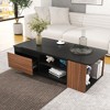 Extendable Coffee Table Cocktail Table Adjustable Wood Center Table Side Table with 2 Storage Drawers, Black+Walnut Brown-ModernLuxe - 2 of 4