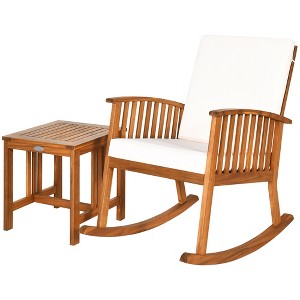 Tangkula 2PCS Patio Wooden Rocking Chair Set Garden Outdoor w/ Coffee Table Cushion - 1 of 4