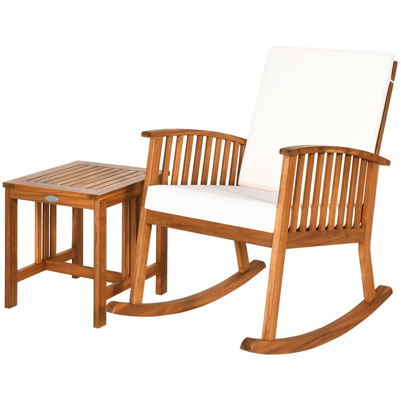 Tangkula 2PCS Patio Wooden Rocking Chair Set Garden Outdoor w/ Coffee Table Cushion, 1 of 10