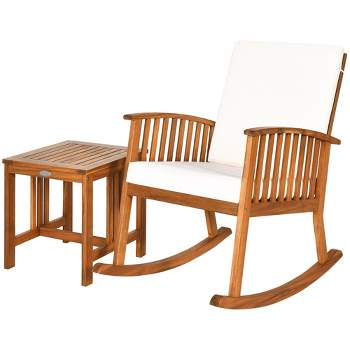 Tangkula 2PCS Patio Wooden Rocking Chair Set Garden Outdoor w/ Coffee Table Cushion
