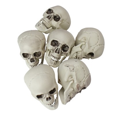 Northlight 3.5" Skeleton Skull Heads Halloween Decorations 6ct - White/Gray