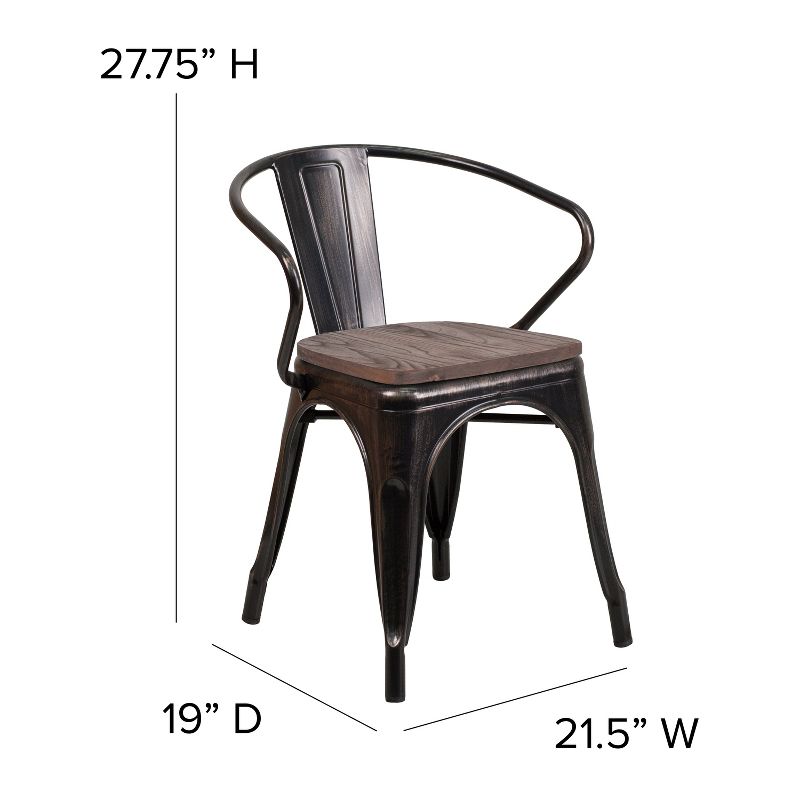Flash Furniture Metal Chair with Wood Seat and Arms, 4 of 11
