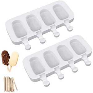 JDICTION Popsicle Molds Set of 2, Ice Pop Molds Silicone 4 Cavities Ice Cream Oval Cake Pop Mold with 50 Wooden Sticks for DIY Popsicle, Clear - 1 of 4
