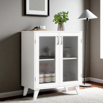 Modern Storage Cabinet with 2 Glass Doors, Adjustable Shelf Sideboard Buffet for Kitchen, Living Room, Entryway