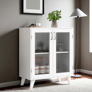 Modern Storage Cabinet with 2 Glass Doors, Adjustable Shelf Sideboard Buffet for Kitchen, Living Room, Entryway - 1 of 4