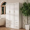 Famapy White Modern Armoire With Hanging Rod and 4 Drawers Sleek Wardrobe - 3 of 4