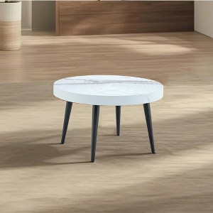 VYNXARIA Natural wood grain round coffee table,23.6" diameter.Features exquisite suction molding, natural wood texture,and black sprayed metal legs. - 1 of 4