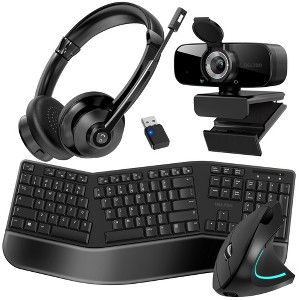Delton Work Anywhere 30X Wireless Noise Canceling Bluetooth Stereo Computer Headset Kit with 1080p Webcam, Ergonomic Wireless Keyboard & Mouse, Black - 1 of 4