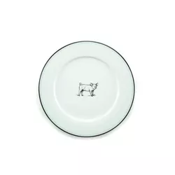 O-Ware White Porcelain 11" Dinner Plate with Pig Design, Set of 4 