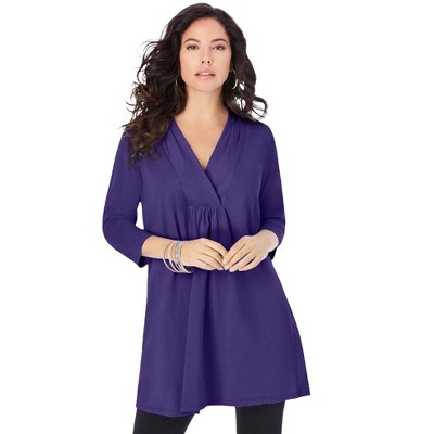 Roaman's Women's Plus Size V Neck Shirred Ultimate Tunic