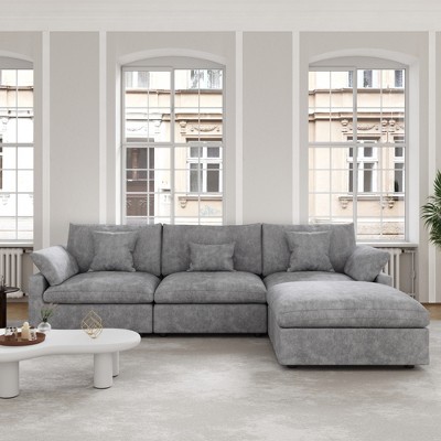 120"Cloud Couch Sectional for Living Room,Convertible L Shape Couch with Ottoman, Down Filled Modular Sectional Sofa Couch