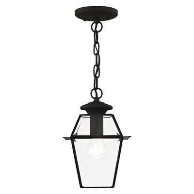 Charleston Romance 1-Light Black Brass Pendant with Clear Beveled Glass