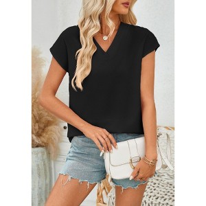 Womens Tops Cap Short Sleeve Blouse V Neck Summer Spring Shirts ...