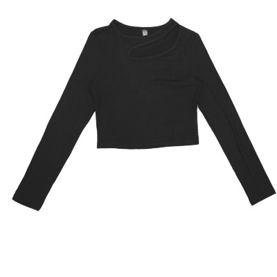 Allegra K Women's Casual Long Sleeve Cut Out Slim Fitted Basic Crop ...