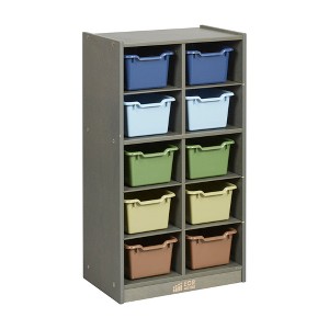 ECR4Kids 10 Cubby Mobile Tray Cabinet with 10 Scoop Front Storage Bins, 5x2, Grey Wash - 1 of 4