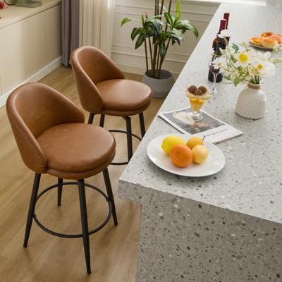 Modern Swivel Bar Stools Set of 2 - 26 Inch Counter Height with Back, 360¡ã Rotating Upholstered Stools for Kitchen Island, 330Lbs Capacity