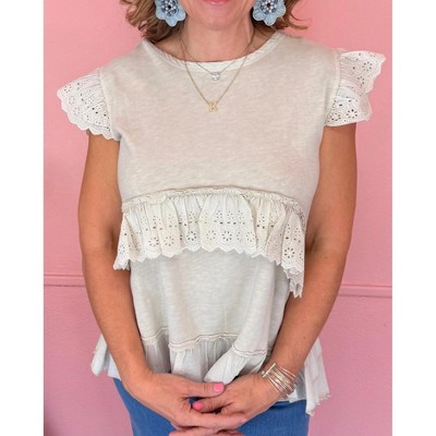 Women's Lace Ruffle Slub Tunic - Easel