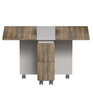 Vynxaria Folding Tables - 5-Piece Expandable Dining Set with Storage, 4 Chairs, 55" Space-Saving Brown Table - 1 of 4