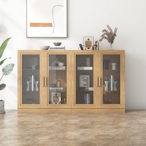 36"x62"x16" Wood Accent Cabinet, Storage Organizer with Adjustable Shelves and Glass Doors for Kitchen Bedroom Entryway Living/Dinning Room - 1 of 4