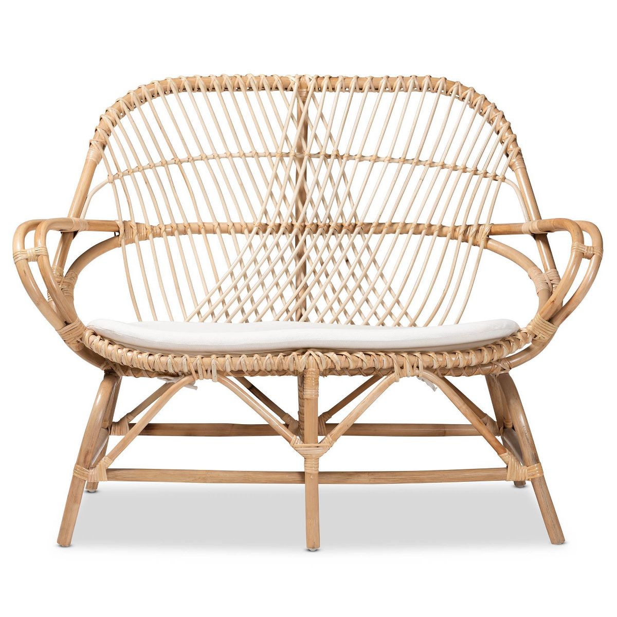 Jayden Fabric Upholstered and Rattan Loveseat White/Brown - bali & pari - thumbnail 2