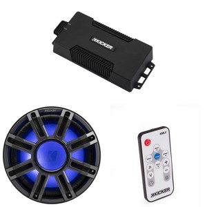 Kicker 48PXA6001 Weatherproof Powersport Mono Amp & 12" 4 Ohm Premium Marine Free-Air Subwoofer (Charcoal Grill ) Includes LED Remote - 1 of 4
