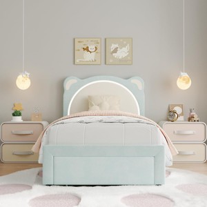 Nasitip Bed Frame with Drawer, Upholstered Platform Bed Frame with Adjustable Headboard, Wooden Slats Support, No Box Spring Needed - 1 of 4