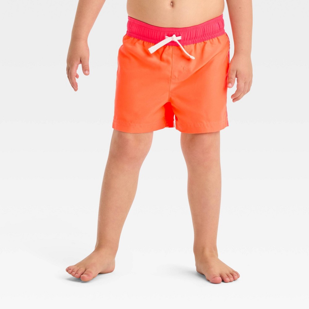 Photos - Swimwear Baby Boys' Solid Swim Shorts - Cat & Jack™ Orange 18M: UPF 50+ Protection,