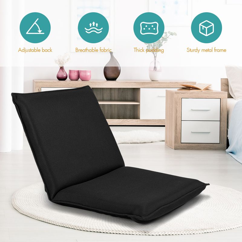 Tangkula Adjustable Floor Chair Cushioned Lounger Recliner w/ 6-Position Comfortable Back Support & Thick Padded Lazy Sofa Floor Seat Black, 5 of 11