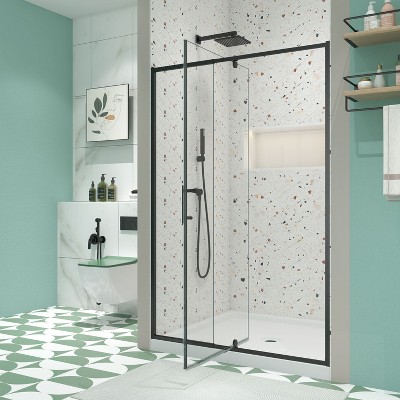 Matte Black Pivot Swing Glass Shower Door with Tempered Glass