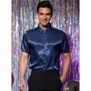 Lars Amadeus Men's Satin Point Collar Short Sleeve Button Down Business Shirts - 2 of 4