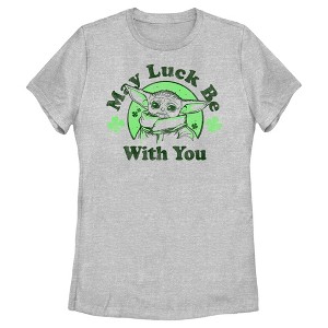 Women's Star Wars: The Mandalorian St. Patrick's Day Grogu May Luck be with You Distressed T-Shirt - 1 of 4