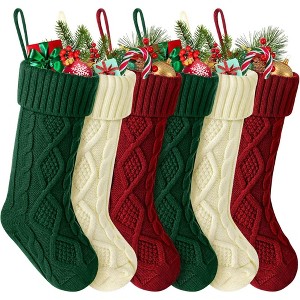 MOVSSOU Knit Christmas Stockings 18" Rustic Farmhouse Stocking 6 Pack - 1 of 3