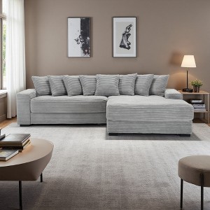 111" Corduroy Oversized L-Shaped Sectional Sofa with Right Chaise & 8 Pillows - 1 of 4