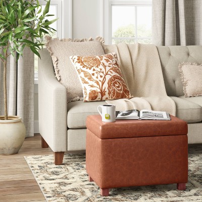Essex Single Storage Ottoman Caramel Faux Leather - Threshold™: Upholstered Rectangular Bench with Lid
